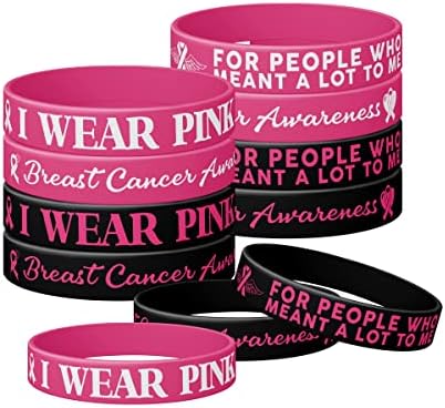 12pcs incentivam pulseiras de conscientização sobre câncer de mama, eu uso rosa para pessoas que significam muito para mim, consciência do câncer de mama, rosa de borracha de silicone rosa pulseiras, presente de tamanho unissex para mulheres