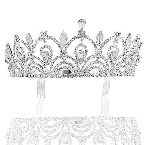 Sppry Women Tiara With Comb - Queen Crystal Crown for Bridal Girls na festa de aniversário do baile de casamento, prata