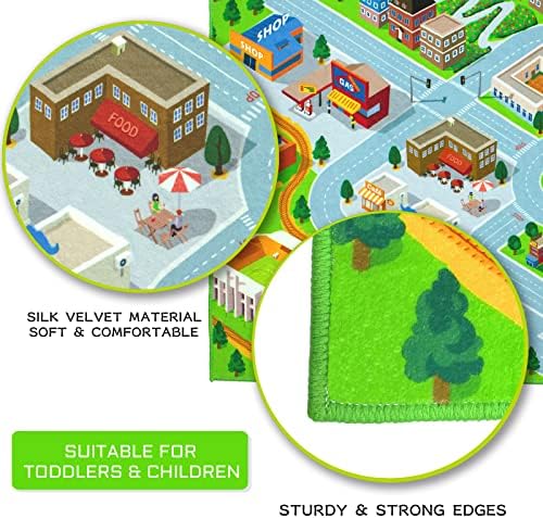 Slociego Kids Carpet Playmat, Tapete de estrada de 5 x 3 pés para crianças para crianças Sistema de tráfego de rodo