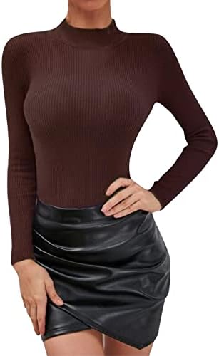 Camisolas de malha com nervuras para mulheres de gola alta leves suéter de gola alta de gola alta