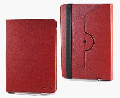 Capa de couro Faux Red Faux Red Navitech com 360 suporte de rotação compatível com o Galaxy Tab 4