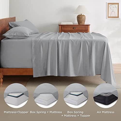 Bedsure Settle Deep Pocket Queen Set - lençóis de colchão de ar com bolso de 18 a 24 polegadas de profundidade, microfibra de umidade respirável macia lençóis de cama de resfriamento e travesseiros, cinza claro, 4 peças