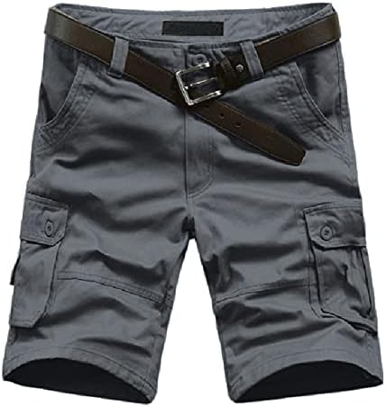 Shorts masculinos grandes e altos cargo casual clássico algodão de algodão planície traseiro tático com bolsos múltiplos