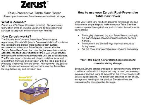 Tampa de serra de mesa preventiva de ferrugem de Zerust | 72 L x 45 W x 19 H | Proteja sua serra de mesa da ferrugem,