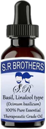 S.R Brothers Basil, Linalol Type Puro e Natural Terapereautic Essential Oil com gotas de gotas 30ml