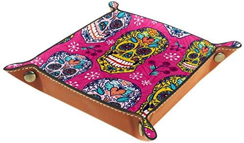 Lyetny Pink Skull Bone México Organizador de bandeja Caixa de armazenamento Bandeja de mesa de mesa de mesa Caddy Alteração da carteira Caixa Caixa Caixa Bandejas de armazenamento de bandeja, 20.5x20.5cm
