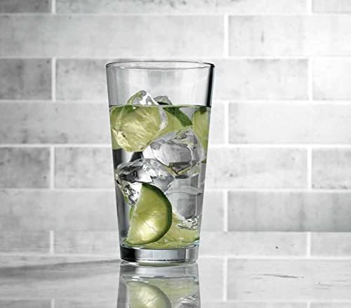 Home Essentials & Beyond Bebing Glasses Conjunto de 4 xícaras de vidro alto de 17 onças de bebida com copos mais frios. Para o bar,