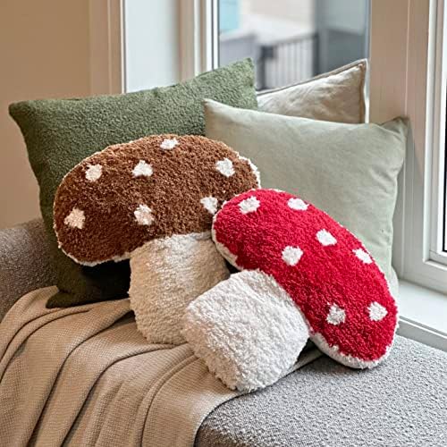 DreamStall Mushroom Throw Pillow Pillow Tufted Cogumelo Forma Decorativa Almofada 15 ”x 15” - Decoração de Cogumelo para