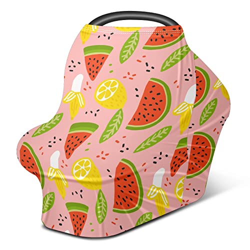 Capas de assento de carro para bebês fatias de melancia limão folhas verdes de banana tampa rosa Cover de carrinho de cachecol de