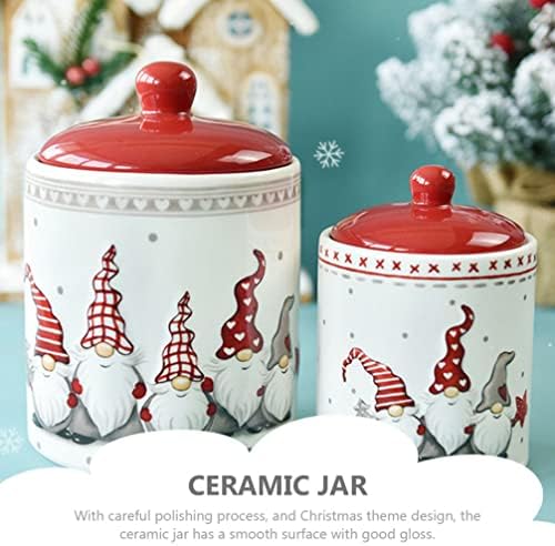 Luxshiny Christmas Cookie Jar Cerâmica Gnome Candy Jar com tampa de alimentos Jar de férias Treates de chocolate Candy Recectadores de natal sotaque para o balcão de cozinha Favor