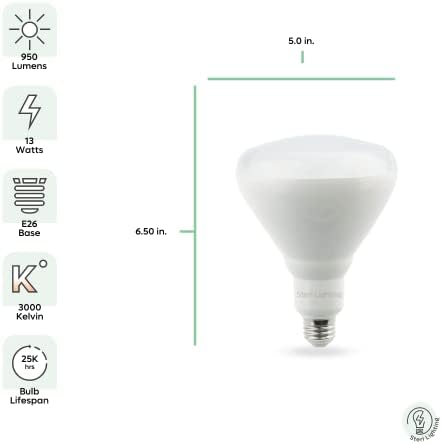 Iluminação STERL 6 pacote, BR40 LED 13W equivalente a 75W 120V 950LM, 3000k Branco branco, diminuído, base e26, lata