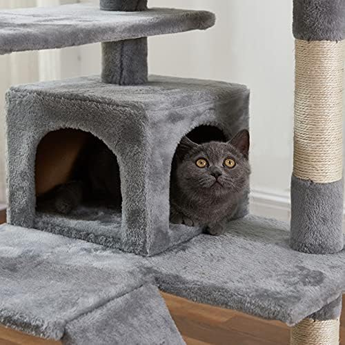 Torre de gato, 52,76 polegadas de gato com sisal scratching tábio, casa na árvore de gatos com plataforma acolchoada, 2 condomínios de luxo, para gatinho, animal de estimação, atividade interna relaxando