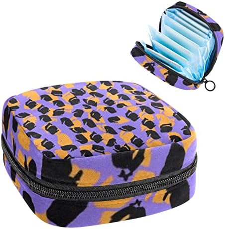 Bolsa de armazenamento de guardanapos sanitários de Oryuekan, bolsas de zíper menstrual reutilizável portátil, bolsa de armazenamento de tampões para mulheres meninas, estampa de leopardo grafite roxo retro