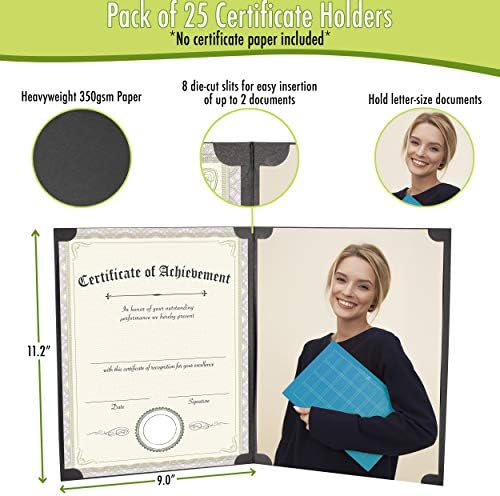 Shefa Aviv 25 Pacote de cidadania Double Display Certificado Titulares, covers de diploma | Pasta preta com borda de folha