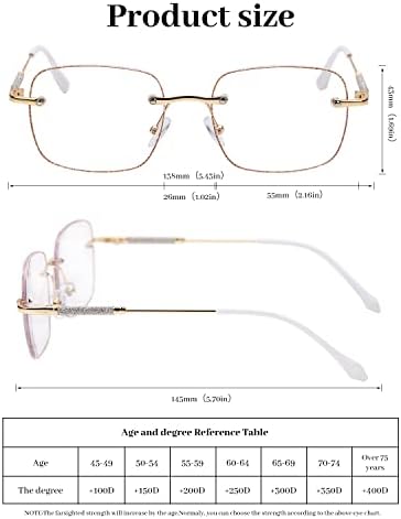 Óculos de leitura sem aro Luff para mulheres bloqueio de luz azul, leitores de computadores de metal de moda, óculos