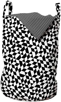 Bolsa de lavanderia preta e branca de Ambesonne, padrão triangular com muitas formas design monocromático contemporâneo, cesta de