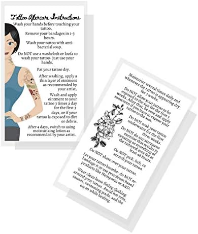 Cartões de instruções de pós -tratamento de tatuagem | 50 pacote | Tamanho de dupla face 2 x 3,5 polegadas Cartão de visita |