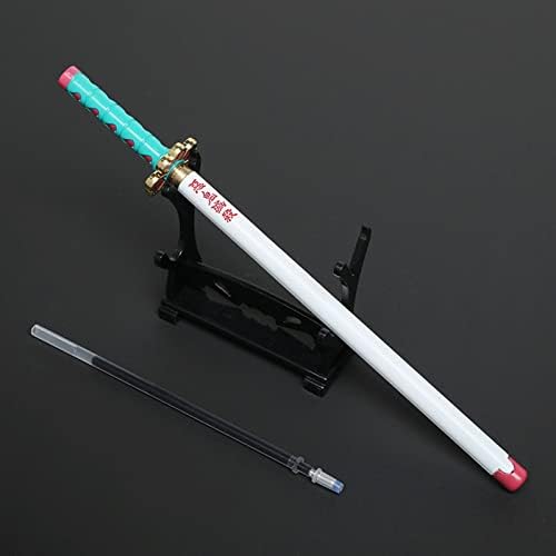Larmuroki Samurai Sword Pen - Samurai Sword Katana Modelo, Kimetsu No Yaiba Sword Pen, caneta de 8 polegadas de anime, vem com um refil de caneta e um suporte de espada e um suporte de espada