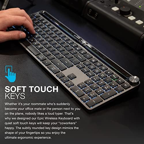 Teclado sem fio EPIC JLAB | Preto | 108 chaves | Conecte -se via dongle sem fio Bluetooth ou USB | Alternar com vários dispositivos | Chaves de toque suave | Botão de mídia inteligente | Perfis de usuário personalizados | Recarregável