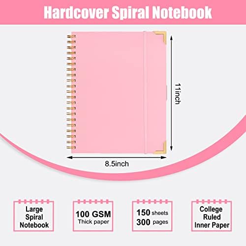 Caderno em espiral de EOUt 8,5 x 11 Caderno fofo de capa dura para mulheres, cadernos rosa, 300 páginas College governou