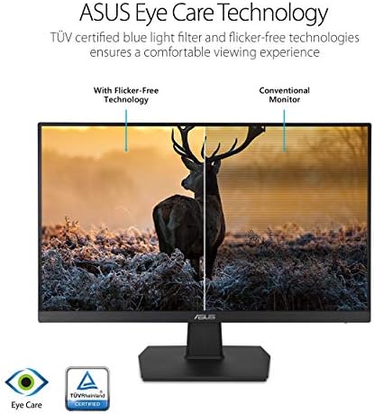 Asus Va24ehe 23.8 Monitor, 1080p, Full HD, IPS, 75Hz, HDMI D-Sub DVI-D, Sync / Freesync Adaptive, VESA Montável na parede, cuidados com os olhos, lâmina livre e luz azul baixa