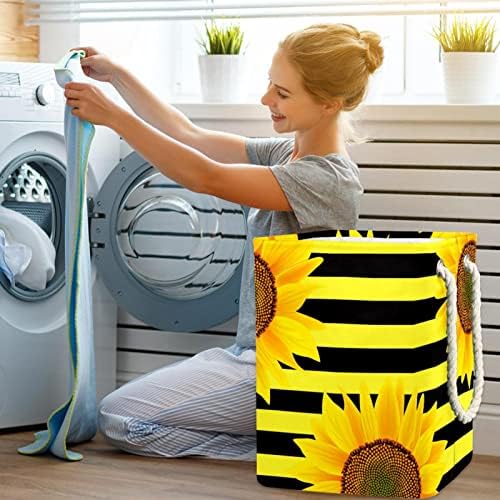 Individador de girassol preto e amarelo padrão de lavanderia grande cesto de roupa de roupas prejudiciais à prova d'água cesto