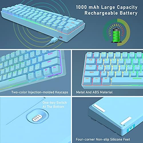 60% de teclado mecânico sem fio e mouse com fio, Chroma RGB 12 LED LID LIDO TIPO C ENCONTRA 61 TELAS COMPACTAÇÃO TECLING