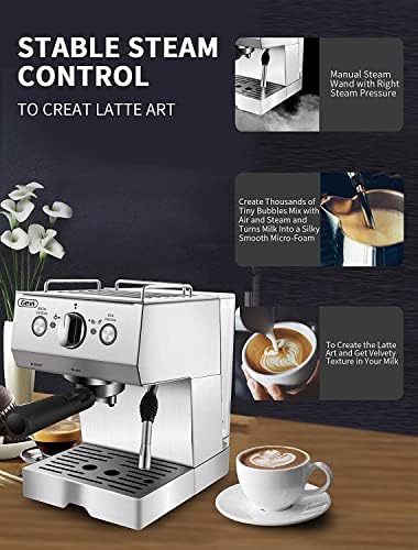 Máquinas de café expresso 15 bar com máquina de café de varinha de leite ajustável para Cappuccino, Latte, Mocha, Machiato, 1,5L de tanque de água removível, sistema de controle de temperatura dupla, 1100W, preto