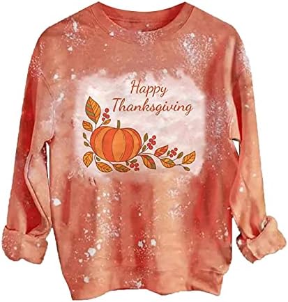 WIRZIIS Feliz Ação de Graças Sorto Crewneck de Moda Longa Pullover Longo Top Top Grandes Camisa de Pumpkin Fall Bloups