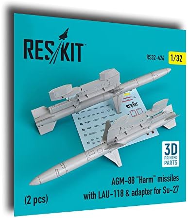 Reskit RS32-0424 1/32 AGM-88 Mísseis de danos com adaptador Lau-118 para Su-27 2 PCs