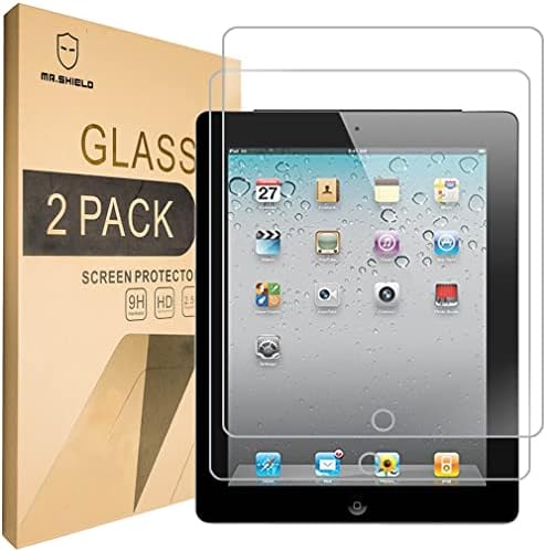 Mr.Shield [2-Pack] projetado para o Apple iPad 4, 3 e 2 Generation [Glass Tempered] Protetor de tela [0,3mm Ultra Thin Duridade 9H 2,5d Round Edge] Com substituição ao longo da vida