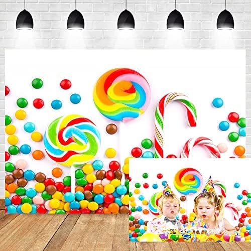 Dorcev 5x3ft Candy Birthday Birthday Caso -cenário Doce colorido Lollipop Cane Candy Photografia Antecedentes meninos meninos Feliz