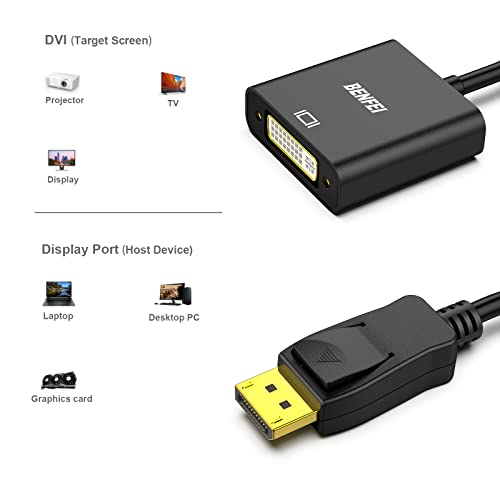 Benfei DisplayPort para DVI DVI-D Adaptador de link único 10 pacote, porta de exibição para conversor DVI Masculino para fêmea Compatível para Lenovo, Dell, HP e outra marca
