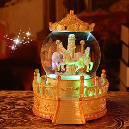 Dhtdvd Carousel Crystal Ball Box Caixa de música Decorações Fantasia Flutuante Snow Octave Box Girl Birthday Gift