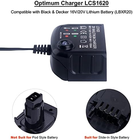 Biswaye Charger LCS1620 Compatível com Bateria de Bateria de Lítio de Black e Decker LBXR20, 6.0AH 20V Bateria de lítio