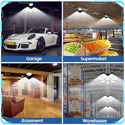 ISKYDRAW LED GARAGE LIGHT - 6 PACK 200W Luz de garagem com 7+1 painéis deformáveis ​​e luzes de teto de garagem LED de 20000lm, compatíveis