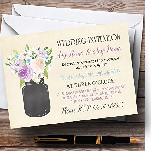 O card zoo lilac e vaso de flores azuis convites de casamento personalizado vintage