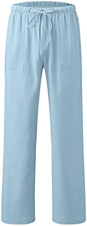 Calças de linho Ethkia para mulheres petite perna larga elástica calça elástica de linho elástico com bolsos calças femininas