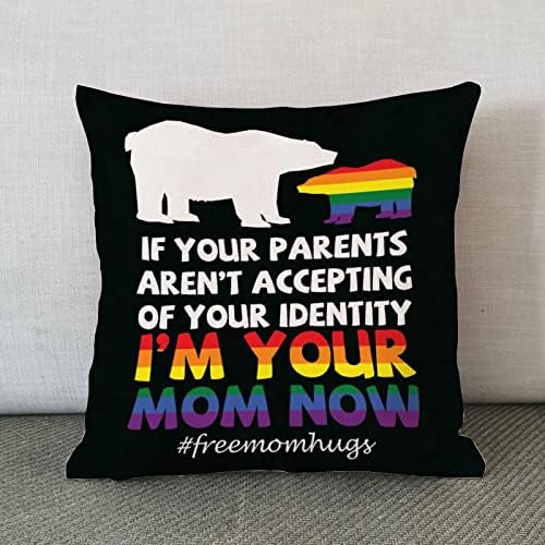 Transgênero pansexual lgbtq gay arco -íris tampa de travesseiro, eu sou sua mãe agora urso de almofada de almofada de almofada de bebê gay