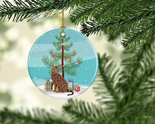 Tesouros de Caroline CK4780CO1 Ocicat 2 Cat Feliz Natal Cerâmica Ornamento, decorações de árvores de Natal, ornamento