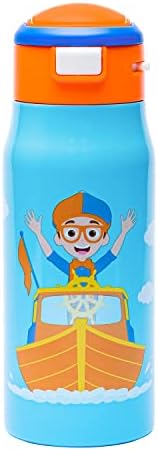 Zak projeta garrafa de água infantil blippi para escola ou viagem, 13,5 onças de aço inoxidável durável e isolado a vácuo com alça e à prova de vazamentos, capa de bico pop-up