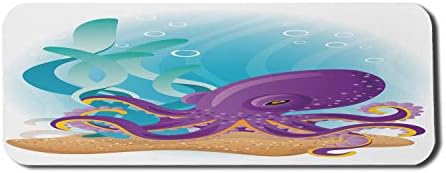 Almofada de mouse de computador marinho lunarable, polvo no fundo do mar debaixo d'água com estampa de aquário de coral recifes, retângulo de borracha de borracha retângulo de borracha grande, 31 x 12 tamanho de jogo, areia marrom azul-celeste azul