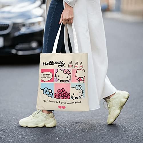 Tawvnuh Anime Tote Bag para mulheres e meninas estética fofa bolsa de cosmética de lona reutilizável bolsa de maquiagem bolsa de bolsa