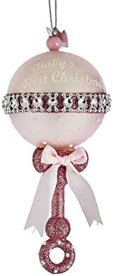 KA Blush Pink Baby Primeiro Christmas Rattle de 5 polegadas Decorativo de vidro pendurado Ornamento de férias