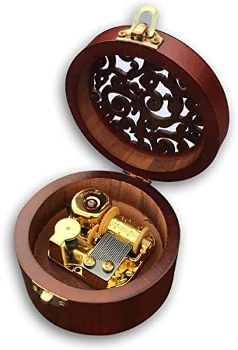 Binkegg Play [aqui vem o Papai Noel] Caixa de música circular de madeira com movimento musical Sankyo