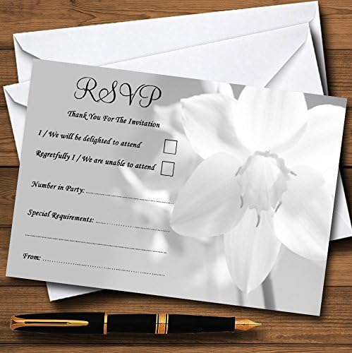 Cartões RSVP personalizados de narcisos brancos cinza
