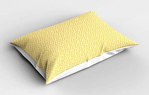 Ambesonne Lattice Pillow SHAM, Padrão geométrico abstrato com ornamento monocromático retro do Zig Zag Stripes, travesseiros impressos de tamanho padrão decorativo, 26 x 20, amarelo e branco