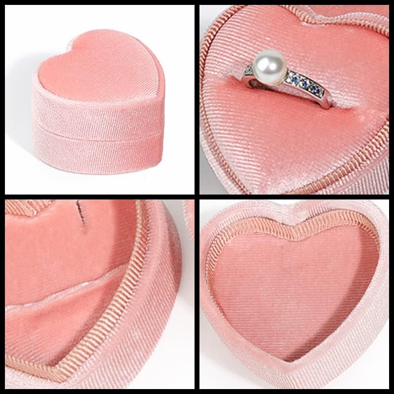 Jztang Heart Shape Velvet Caixa de anel de anel único de exibição de anel único Caixa de armazenamento de jóias elegantes Presente para o aniversário de noivado de proposta Cerimônia de aniversário