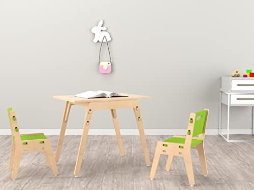 Móveis X & Y para crescimento de madeira marinha de madeira, FSC Certified Birch Plywood Table & Chair Package for Kids_green_3 anos a 9 anos