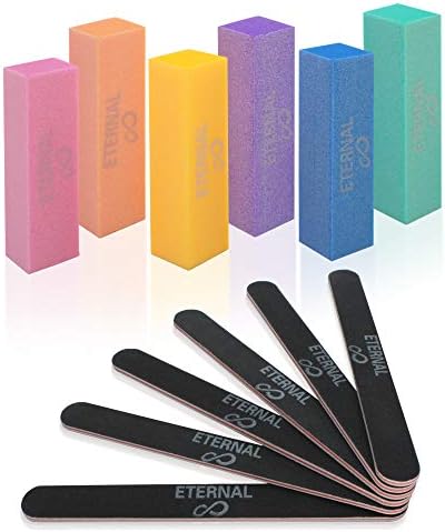 Kit de cosméticos eternos de 6 arquivos de unhas e 6 blocos de tampão para manicure e pedicure - conjunto profissional de cuidados com as unhas, ferramentas de lixamento e esponjas para unhas naturais, gel ou acrílicas